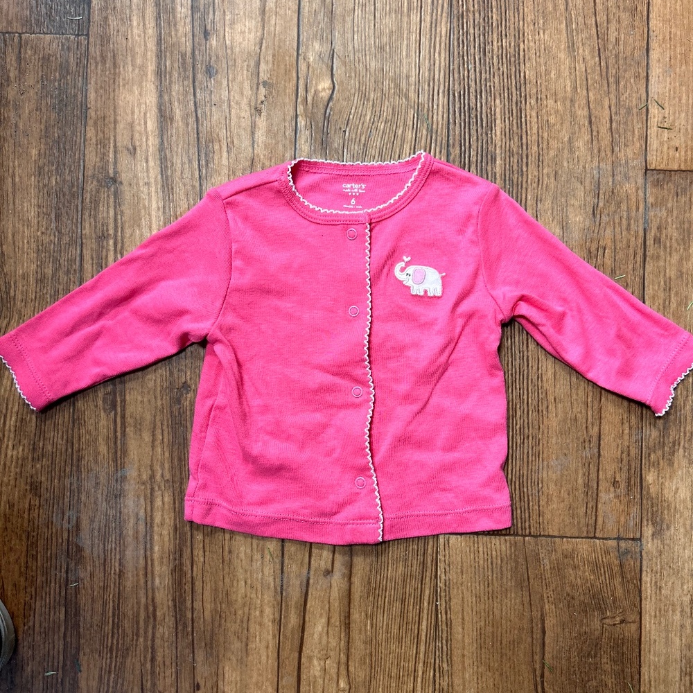 Carters 6m pink elephant long sleeve button up cardigan